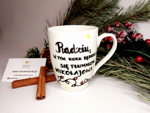 Kubek świąteczny z napisem i imieniem zabawny na mikołajki dla chłopaka
