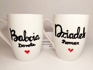Zestaw kubków Babcia Dziadek +imiona (2 sztuki) 330 ml.