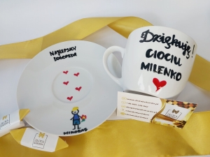 Filiżanka z talerzykiem od ucznia dla nauczyciela logopedy