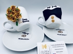 Zestaw filiżanek na  z modeliny 3d na ślub rocznicę złoty